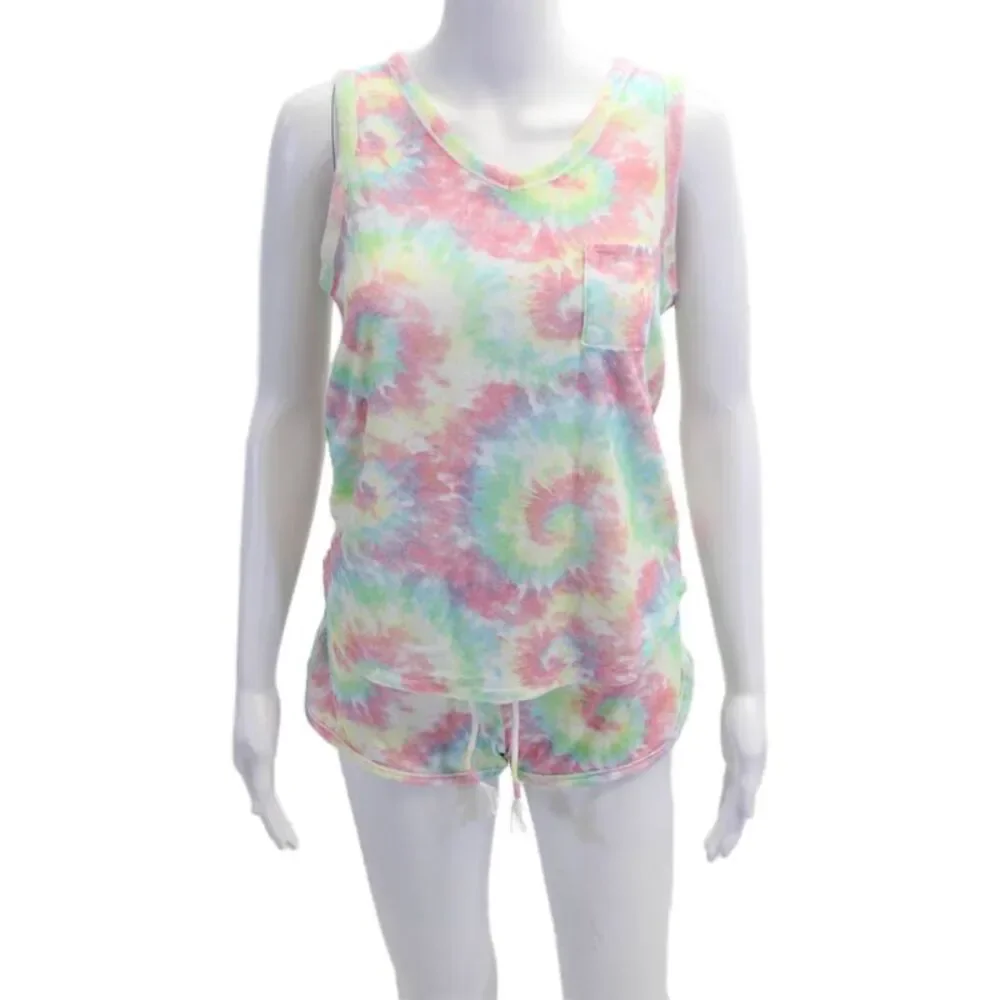 Emerson Road Womens Tie Dyed Terry Tank Top Shorts Set Multicolored Size XS